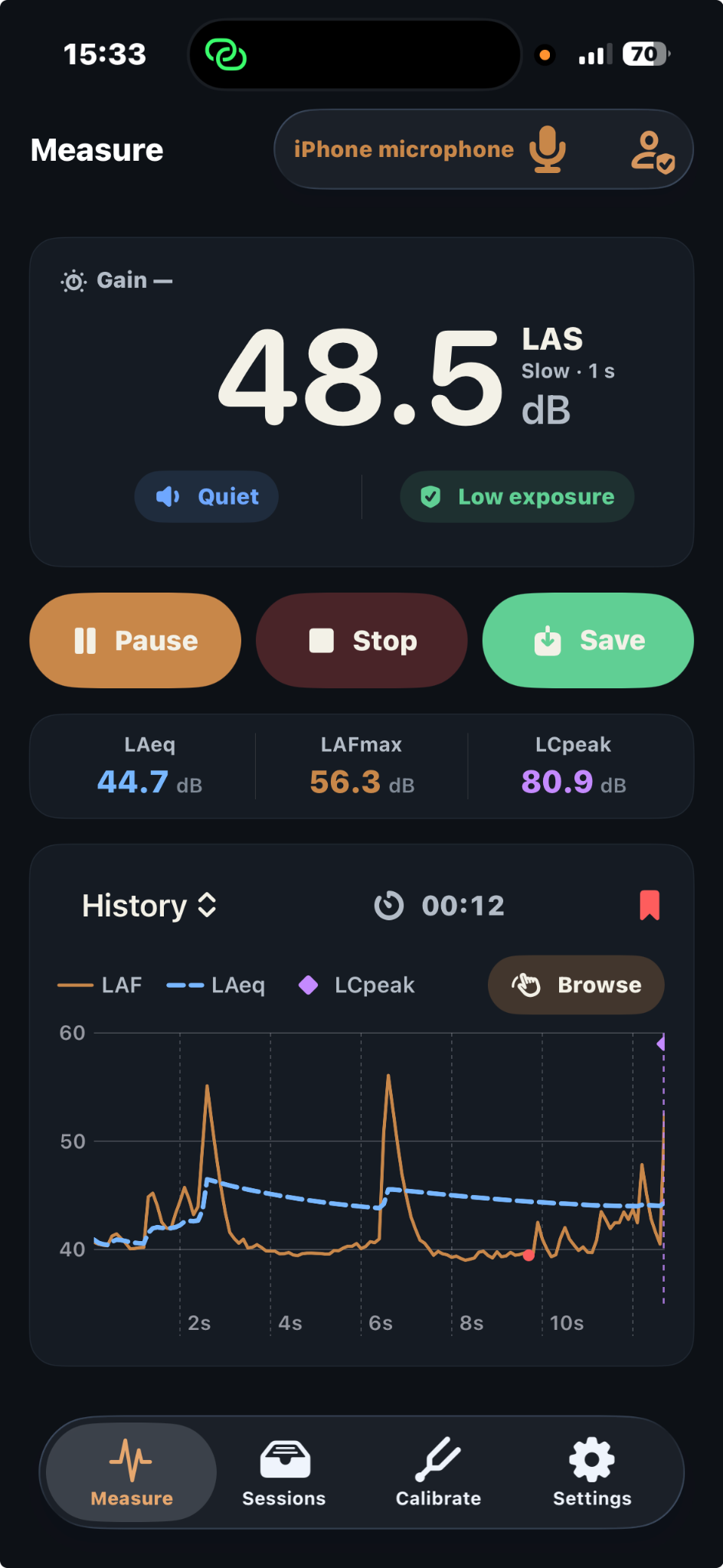 DSR SPL Reference live measurement screen