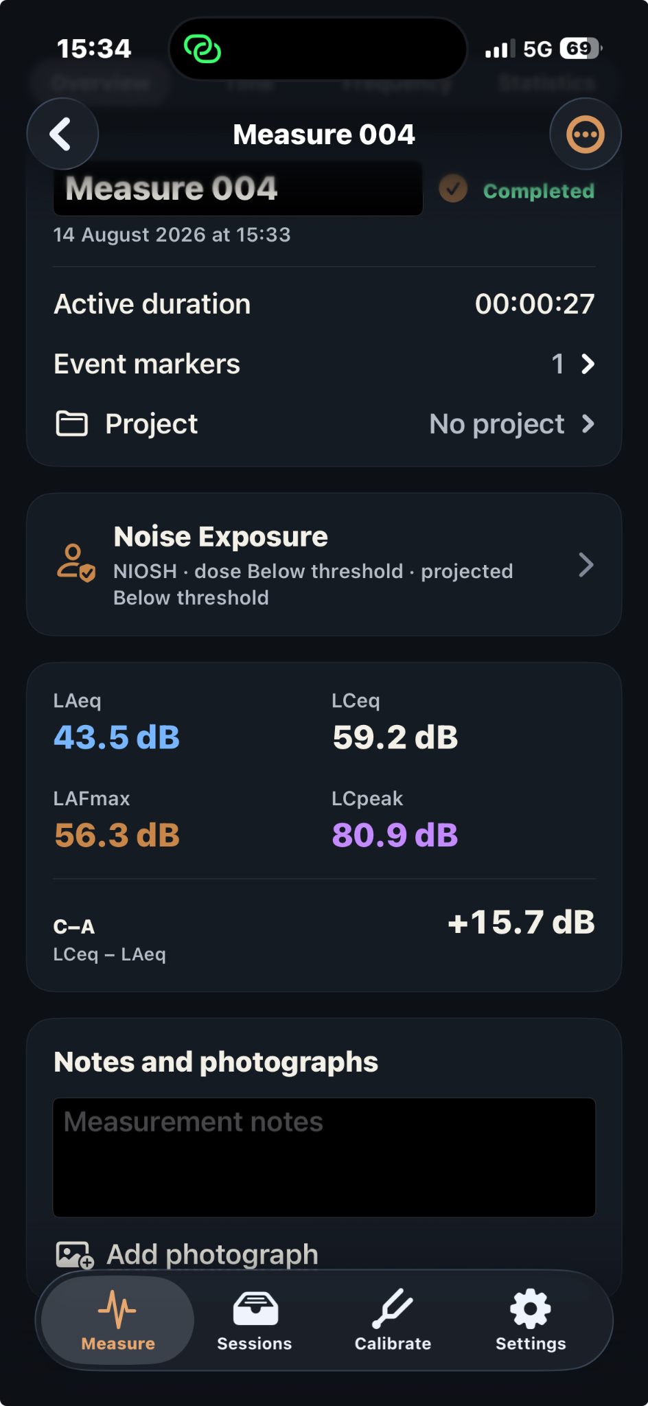 Saved measurement overview
